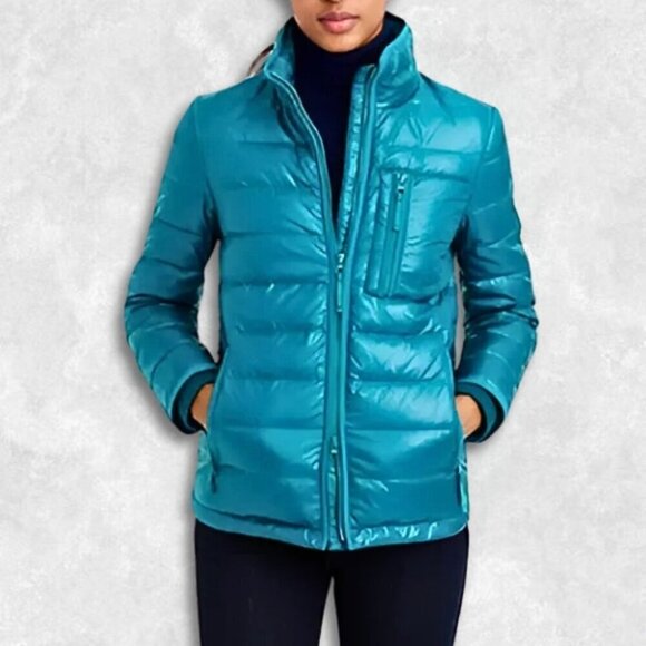 J.Crew Puffer Down Filled Jacket Quilted Full Zip Front Rib-Knit Cuffs Teal W S - Picture 1 of 12